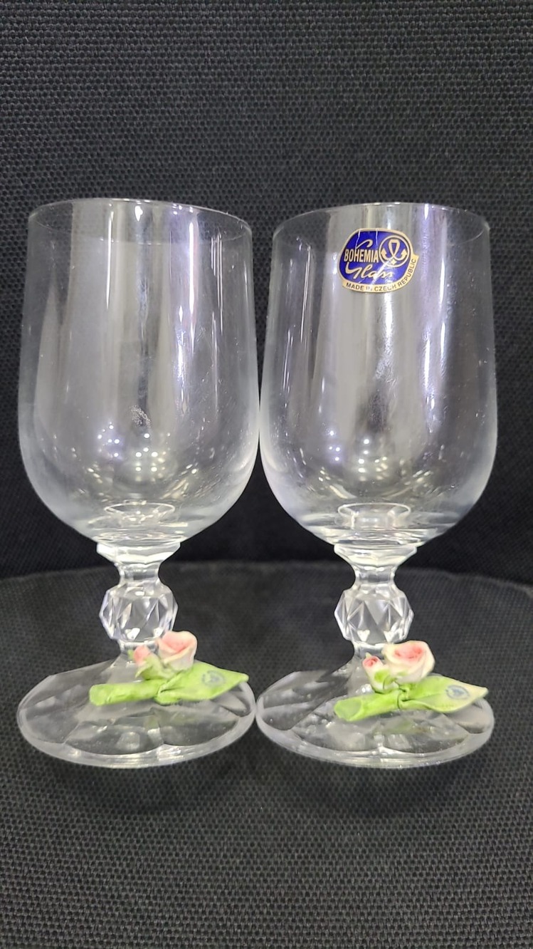 3099 12cm 2'li Bohemia Kristal Şeffaf Kadeh Bardak Kahve Yanı Capodimonteli