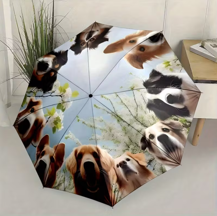 LA6879602 Renkli Köpek Irkları (Golden Retriever, Border Collie, Beagle) Otomatik Şemsiye