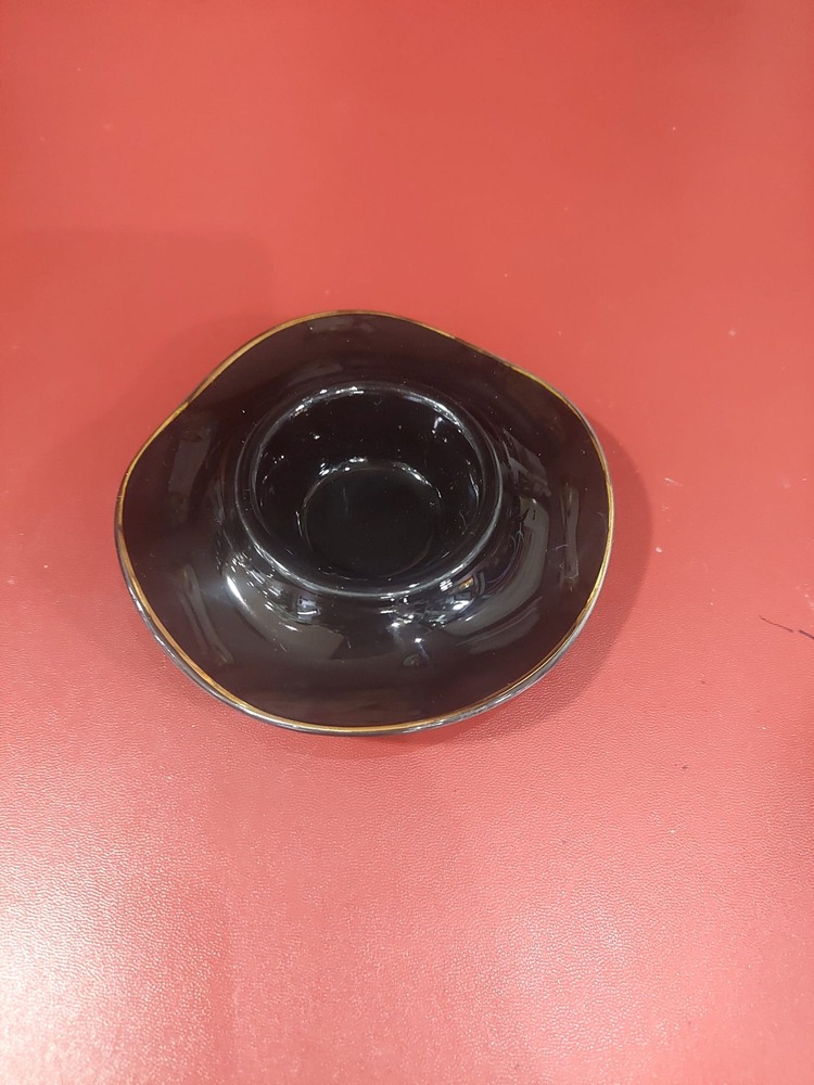 A02535 Çap 12cm Yükseklik 4cm Porselen Siyah Gold Yaldız Mumluk Parlak Renk 1 Adet