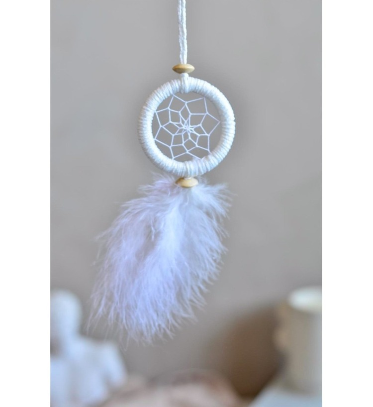 C12931 Dream Catcher Düş Kapanı Tüylü Asmalık 8cm Çap El Yapım Dantel 1 Adet
