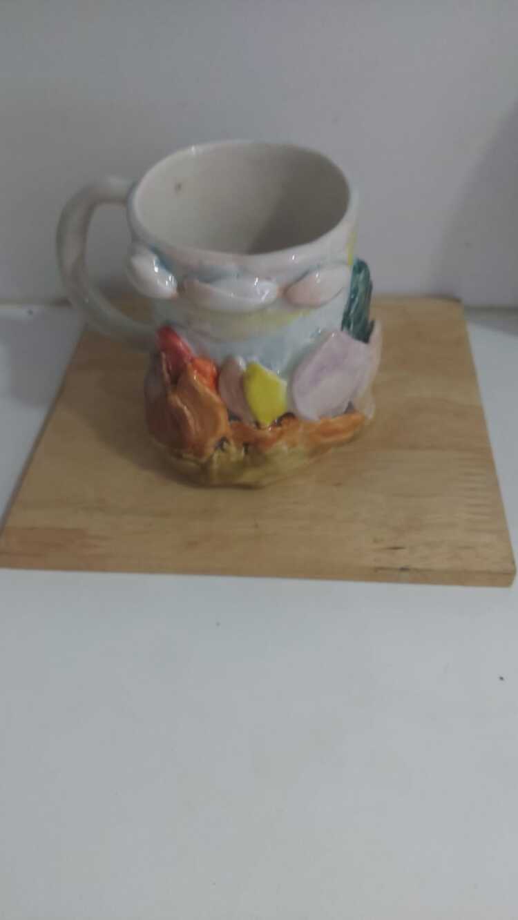 A09059 Özel Kupa Seramik 12x10cm Kabartmalı Desenli Mug Çay Kahve Sunum 1 Adet