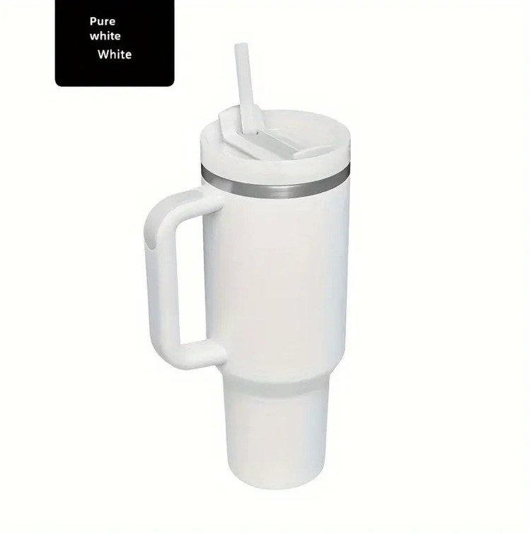 GR209858 40oz Paslanmaz Çelik Yalıtımlı Bardak Sap Samanlı BPA FREE Saf Beyaz 1 Adet