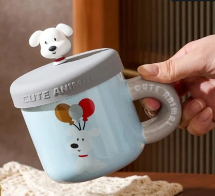 BGP-4359 Porselen Kupa Kapaklı Köpek Figürlü Cute Animal Balon 1 Adet