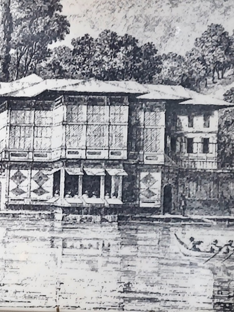 A18195 Seramik Tablo Dikdörtgen 40x25cm Siyah Beyaz Vintage Köşk Dağ Kayık Kürek 1 Adet