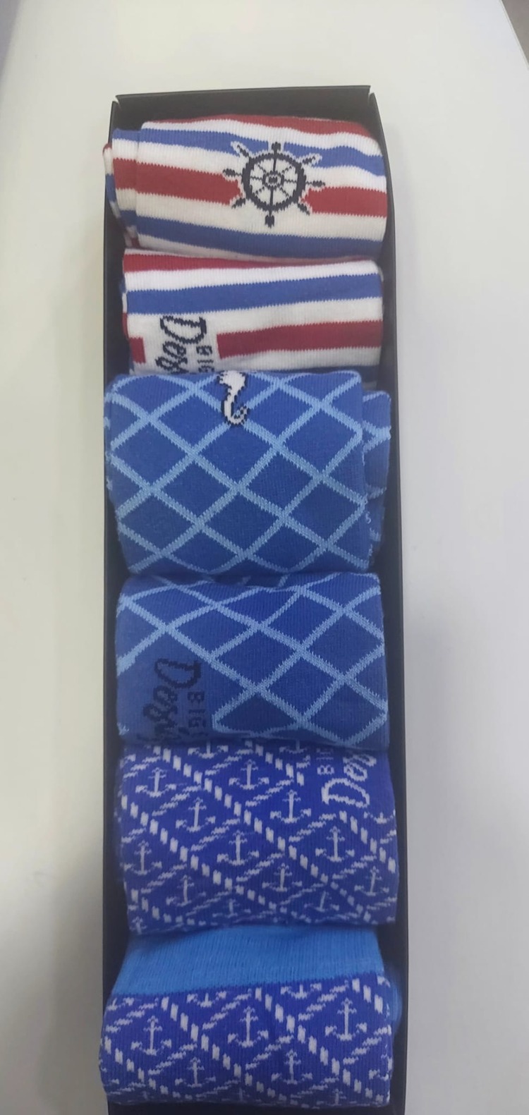 A64958 6'lı Çorap Set Design Deniz Atı Çapa Mavi Kırmızı Beyaz Erkek