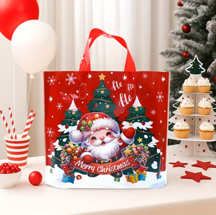 TL7092451 1 adet Şenlikli Noel Baba Noel Ağacı Hediye Çanta Kırmızı Plastik