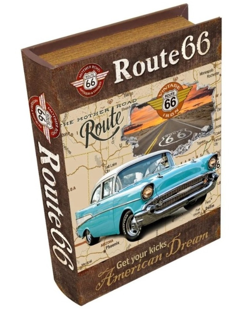 BUGP-2985 Giftpoint Ahşap Kutu U.S. Route 66 Büyük Ofis Hobi Hediyelik Dekoratif Kitap 1 Adet