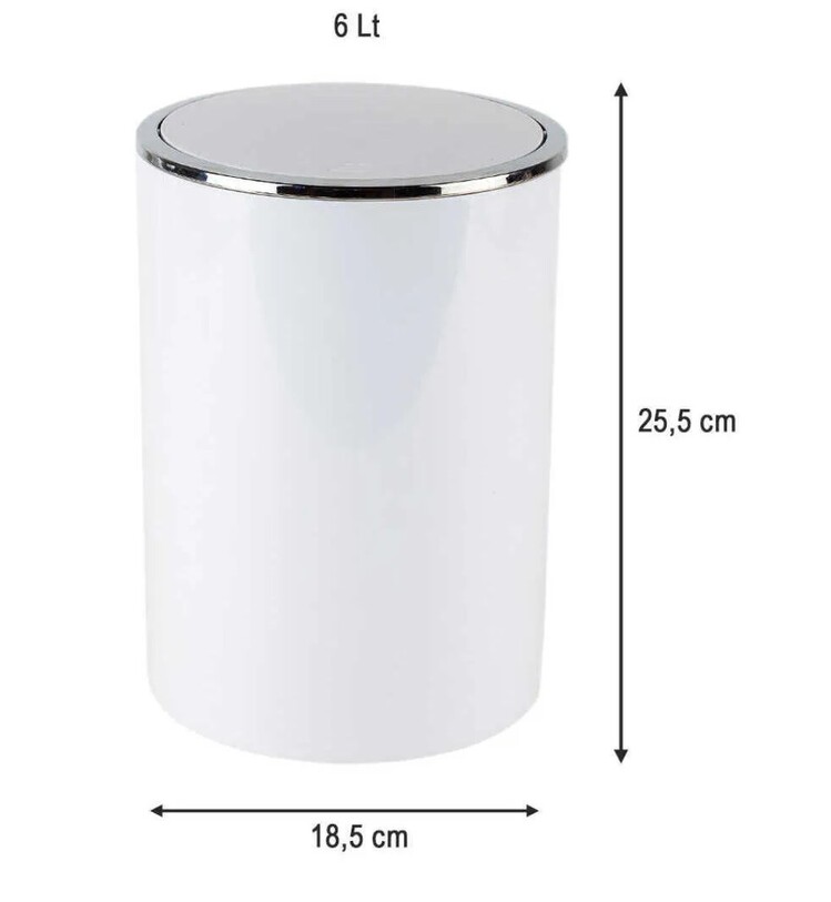 M-E35-01 P.NOVA Lenox Çöp Kova 6lt Beyaz Banyo Plastik Ø18,5x25,5cm 1 Adet