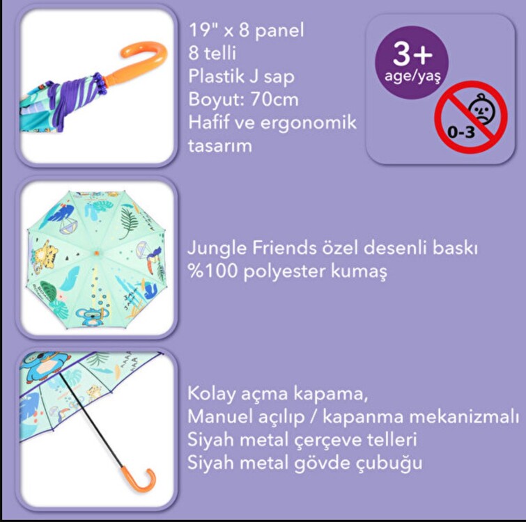 MAM361461801 Jungle Friends Çocuk Şemsiye Unisex Koleksiyon 1 Adet
