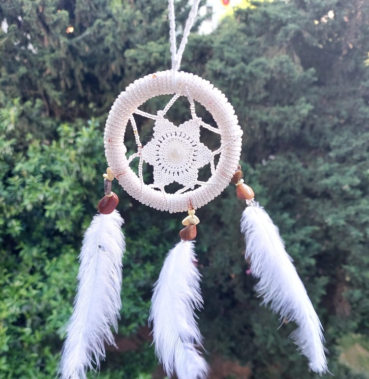 D12931 Dream Catcher Düş Kapanı Tüylü Asmalık 8cm Çap El Yapım Dantel 1 Adet