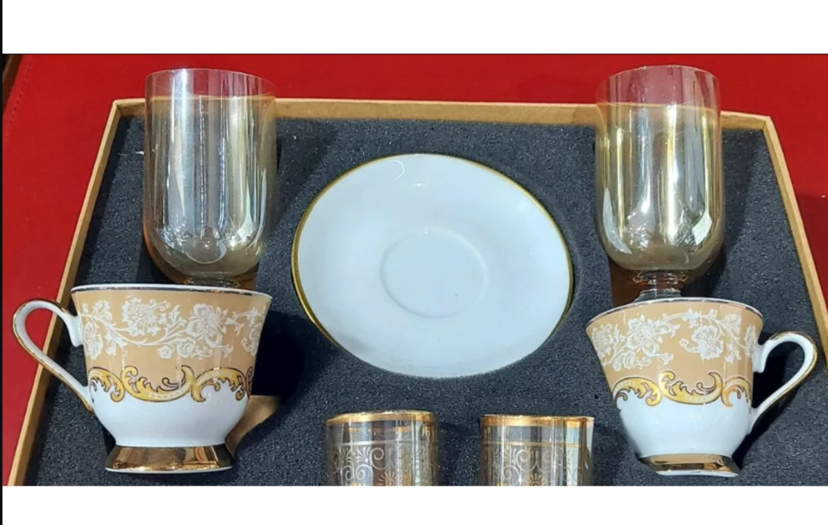 AGOLDDANIE Danieli Exclusive Fine Porcelain Porselen 2 kişilik Kahve Seti Su Bardaklı