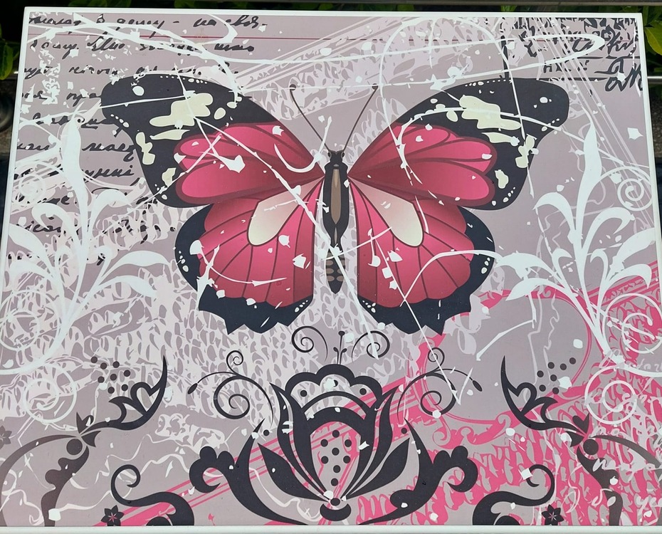 A41691 50x40cm Yükseklik 58cm Ahşap Metal Ayaklı Katlanır Sehpa Kebelek Desenli 1 Adet