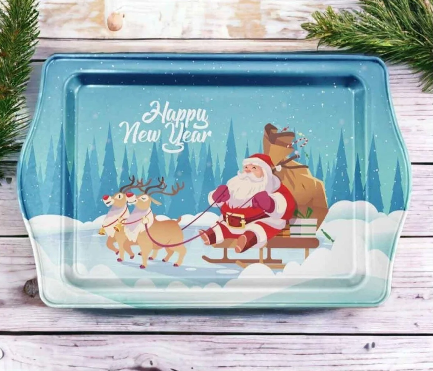 E975321099 Yılbaşı Temalı Özel Tasarımlı Metal Servis Tepsi Christmas Ev Sofra Mutfak Noel
