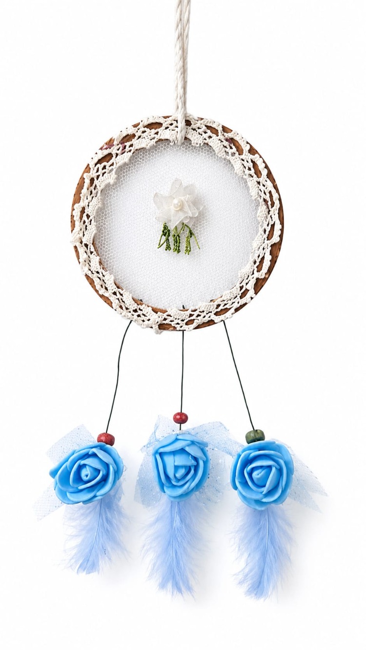 B160826072026 Çap 8 cm dream catcher Mavi çiçekli