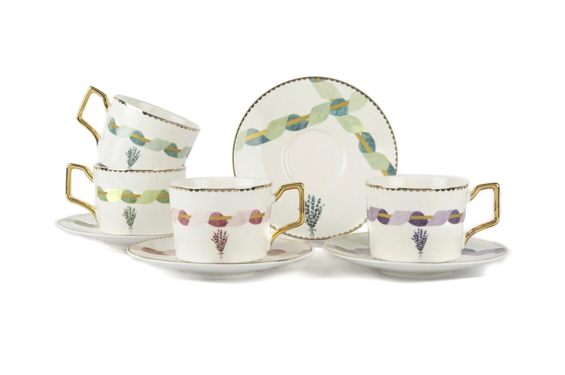 P038.393885 Lavender 2'li Çay Fincan Set 200cc Sofra Mutfak Porselen Rastgele Renk