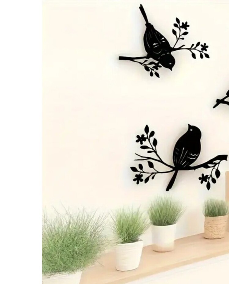 2LIAY3744312 Siyah 2D Düz, 2 Parça Rustik Akrilik Kuş Duvar Süsleri Seti