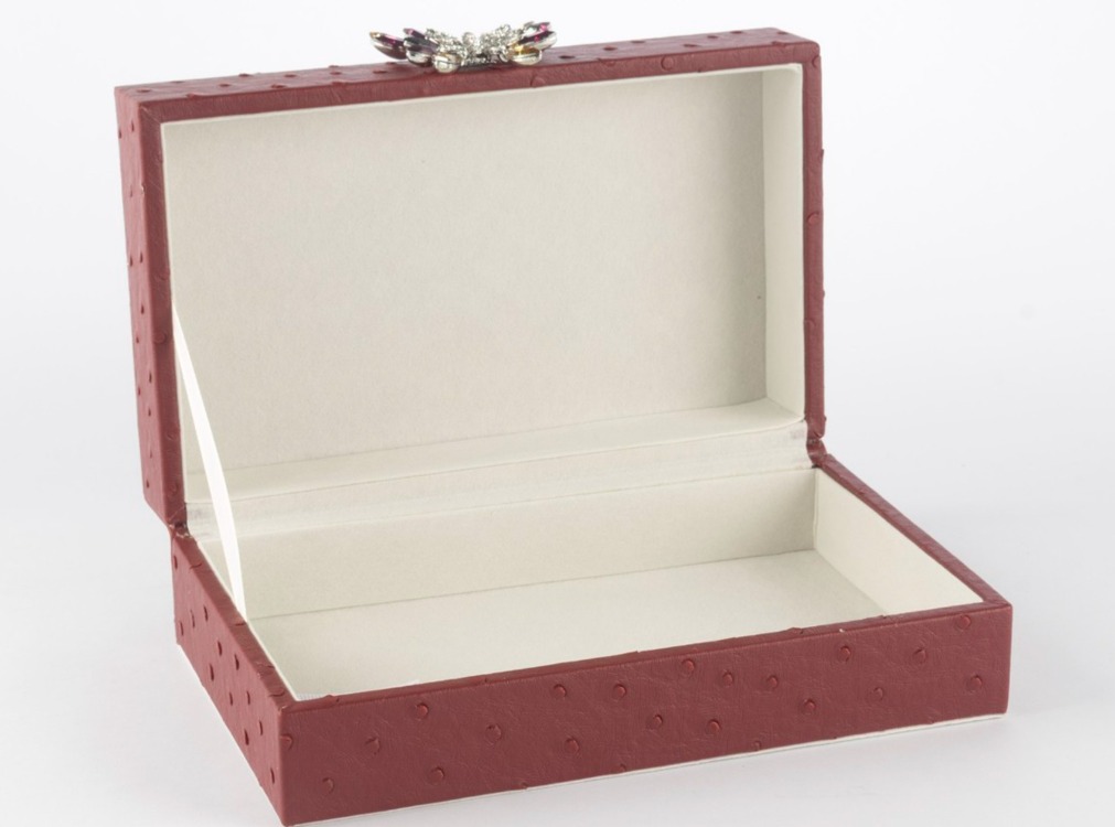 P359.108240 Bordo Kelebek Kulplu Deri Kutu 20x12x7cm Dekoratif Ürün Dekorasyon
