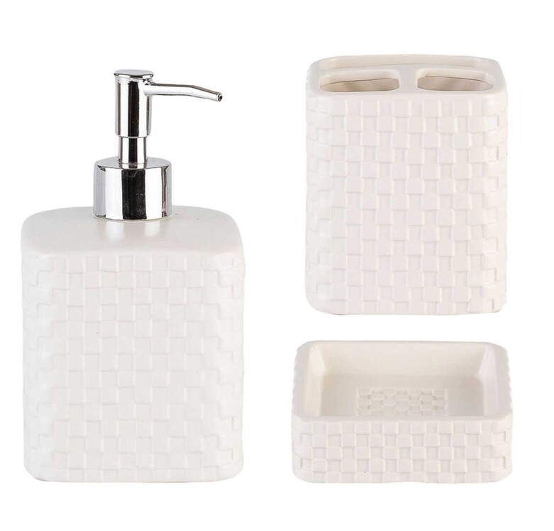 D-S15761 Vivyen 3'lü Banyo Set Sıvı Katı Sabunluk Diş Fırçalık Gümüş Basmalı 