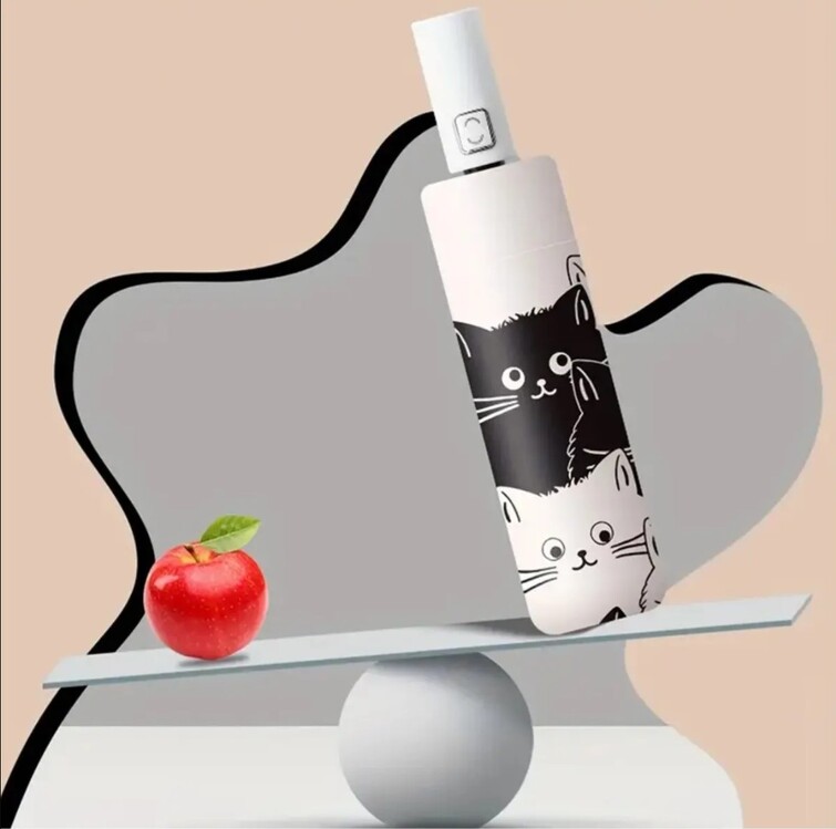 CW17229 Basit Karikatür Kedi Baskılı Siyah Beyaz UV Koruma Şemsiye Otomatik 1 Adet