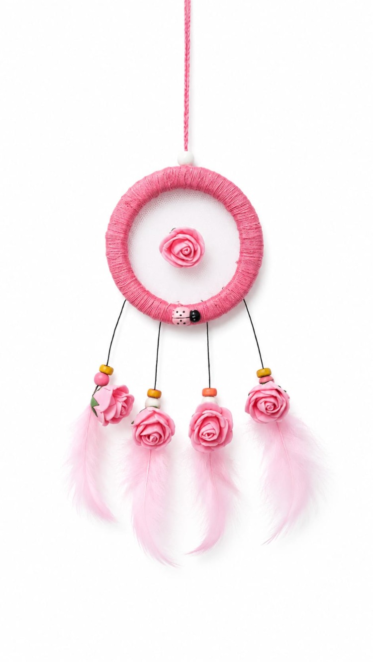 160826072026 Pembe çiçekli Çap 8 cm dream catcher