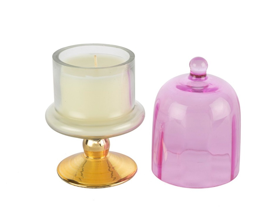 P228.101876 Gold Pembe Kapaklı Cam Mum Pink Champagne 8x16cm Dekorasyon