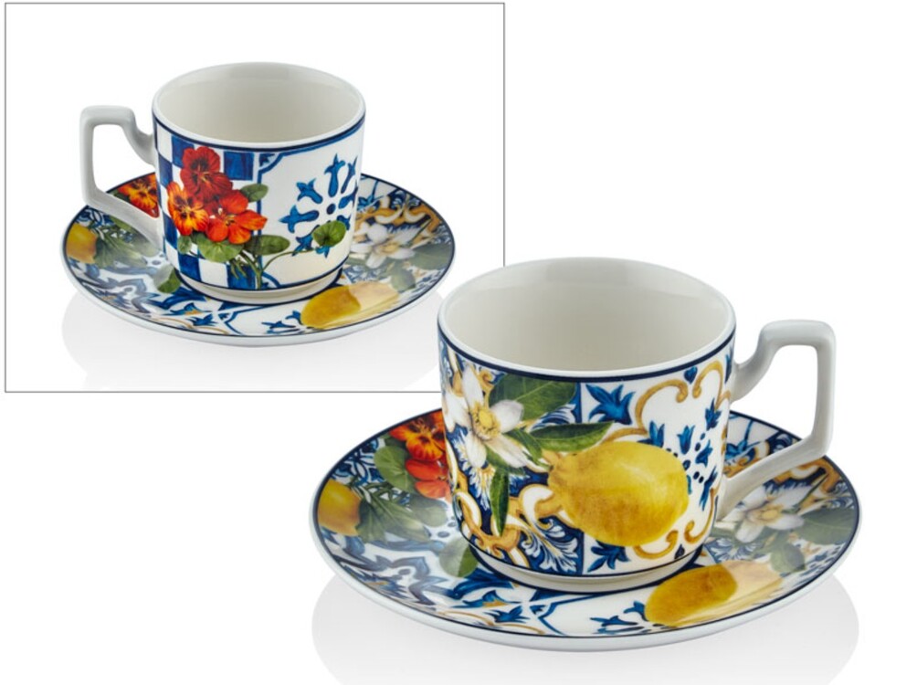 1BSF-1901IG Italy Garden 2'li Kahve Fincan Set 13,5x5,5cm Limon Çiçek