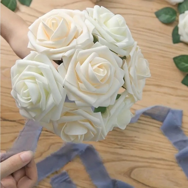 AUX05520 Boutonnieres Merkezleri için İvory Gül W / Sap, DIY 1 adet Yapay Gül Çiçek