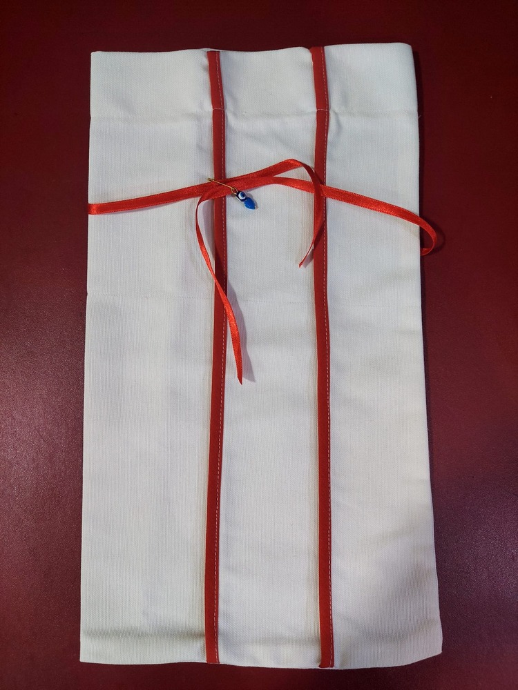 C01GUBGR Gabardin Kumaş Nazar Boncuklu Bez Kese Bağ Detaylı El Yapım 38x21cm 1 Adet