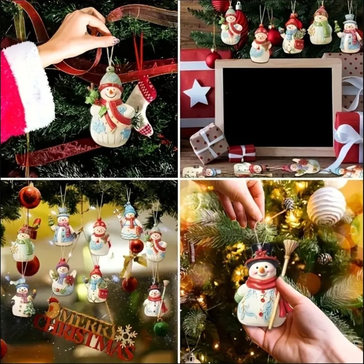 AU211036 Noel Kardan Adam Ahşap Asılı Ağaç Süs Set Vintage Masal Temalı 18 Parça