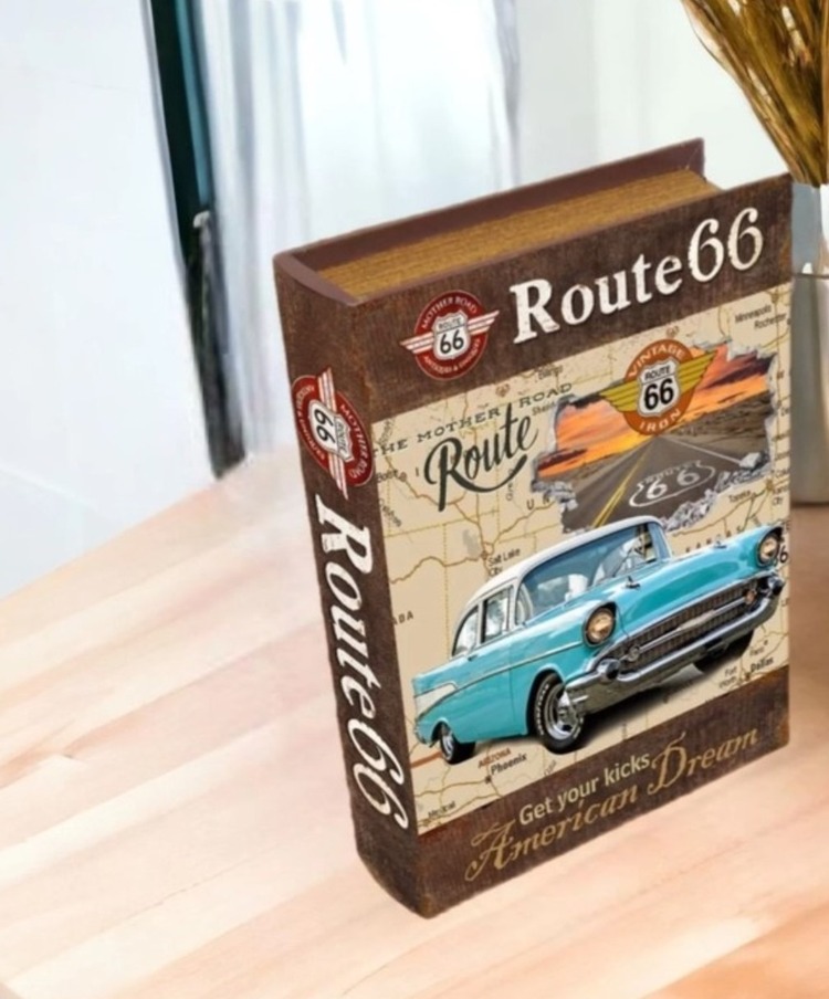 BUGP-2985 Giftpoint Ahşap Kutu U.S. Route 66 Büyük Ofis Hobi Hediyelik Dekoratif Kitap 1 Adet