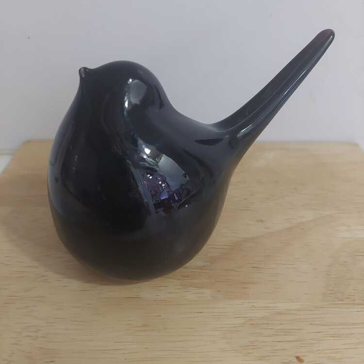 1269 Cam Şirin Kuş Biblo El Yapım 13x8cm Siyah Renkli 1940 Tarz Figür Obje 1 Adet