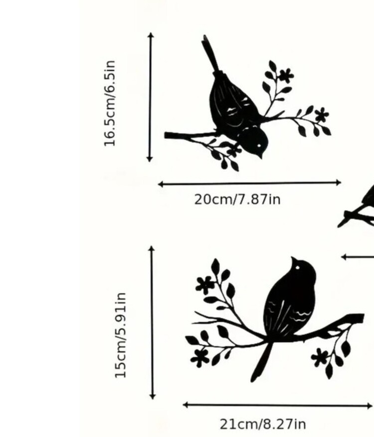 2LIAY3744312 Siyah 2D Düz, 2 Parça Rustik Akrilik Kuş Duvar Süsleri Seti