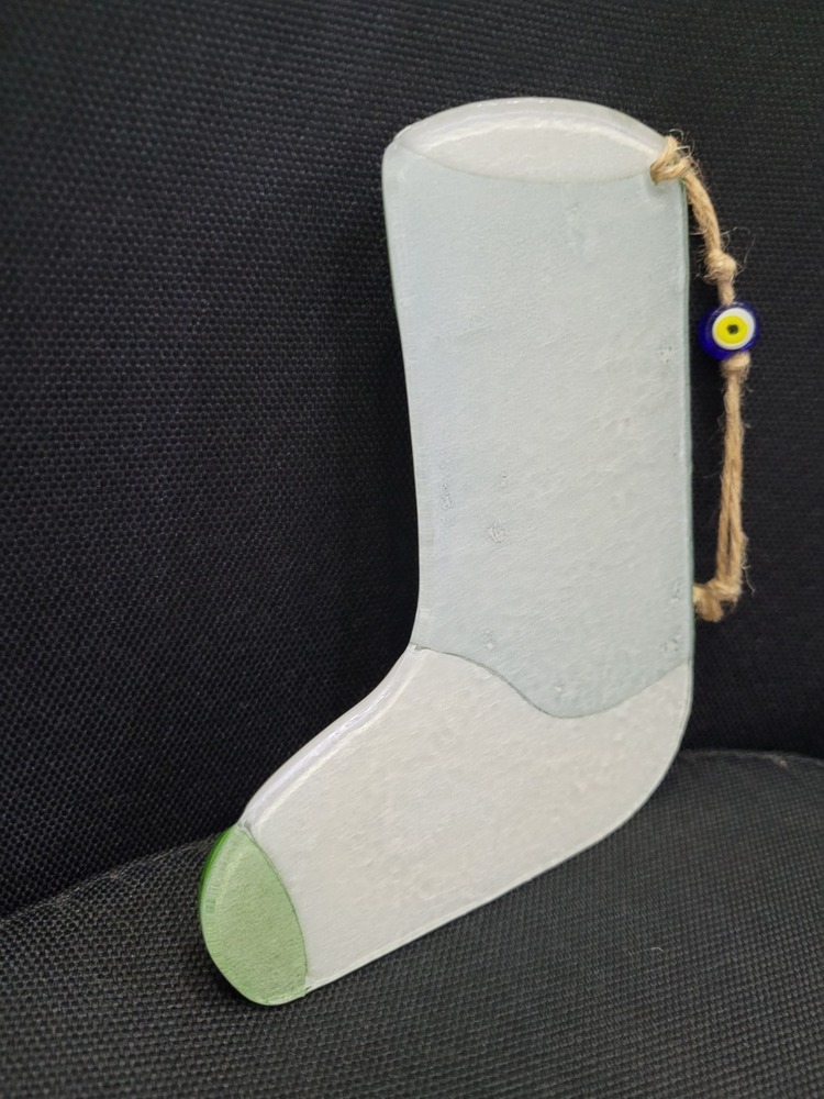A0ZU8G7 Mutlu Yıllar Çorap Kar Tanesi Çam Ağacı Cam Noel Duvar Süs Nazarlık 25cm 1 Adet