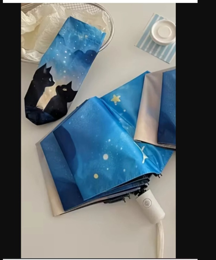 VG1936513 1 Adet Van Gogh Çift Kedi Şemsiyesi, Kalın Şemsiye Kumaşı