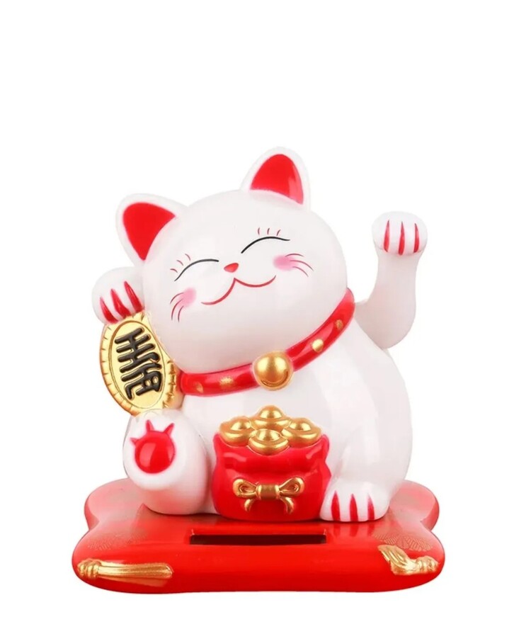 A0556205 Japon Şans Kedi Güneş Enerjili El Sallayan Bereket Para Kazanç 1 Adet Beyaz