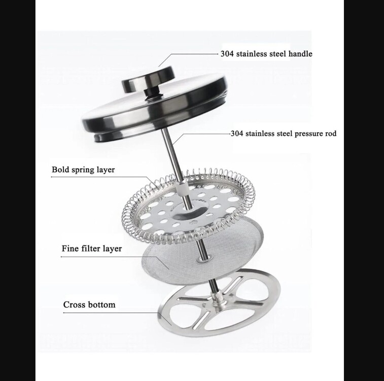 097O6638331 French Press Silver Gümüş Renk 600ml Cam Çay Kahve Demleme Sofra Mutfak Ev Sevgi