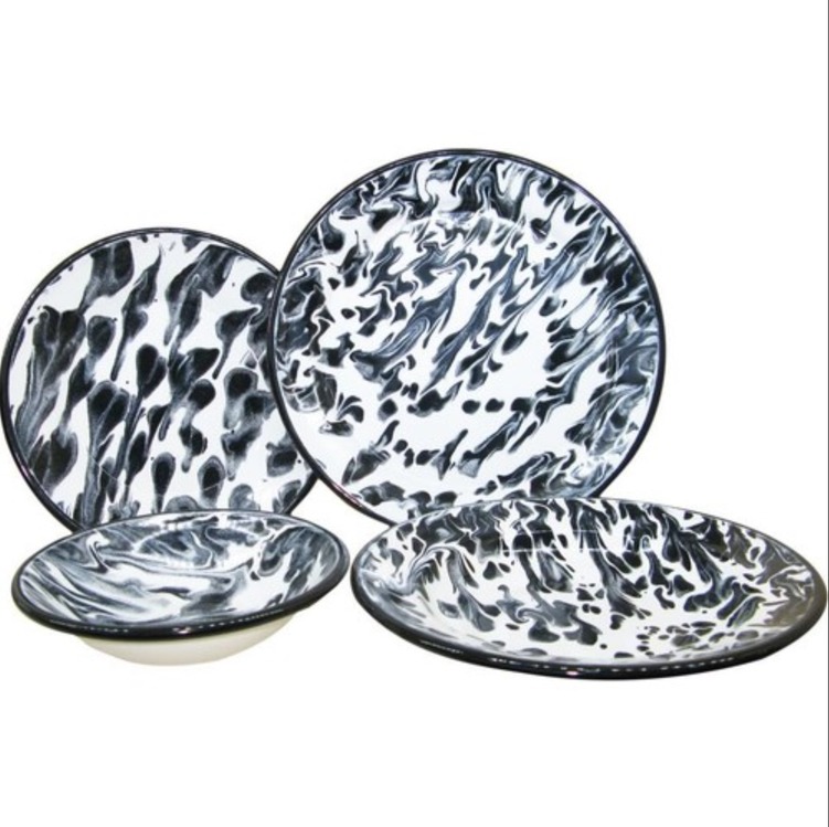 22.EMY.MRB.T23.1 Luyano Lunart Emaye El Dekor 4 Parça Yemek Takım Marble Desen