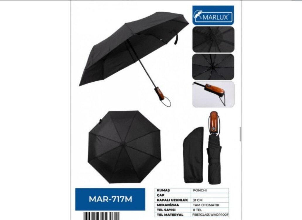 MAR-717M Şemsiye Ponchi 31cm Tam Otomatik 8 Tel Fiberglass 1 Adet