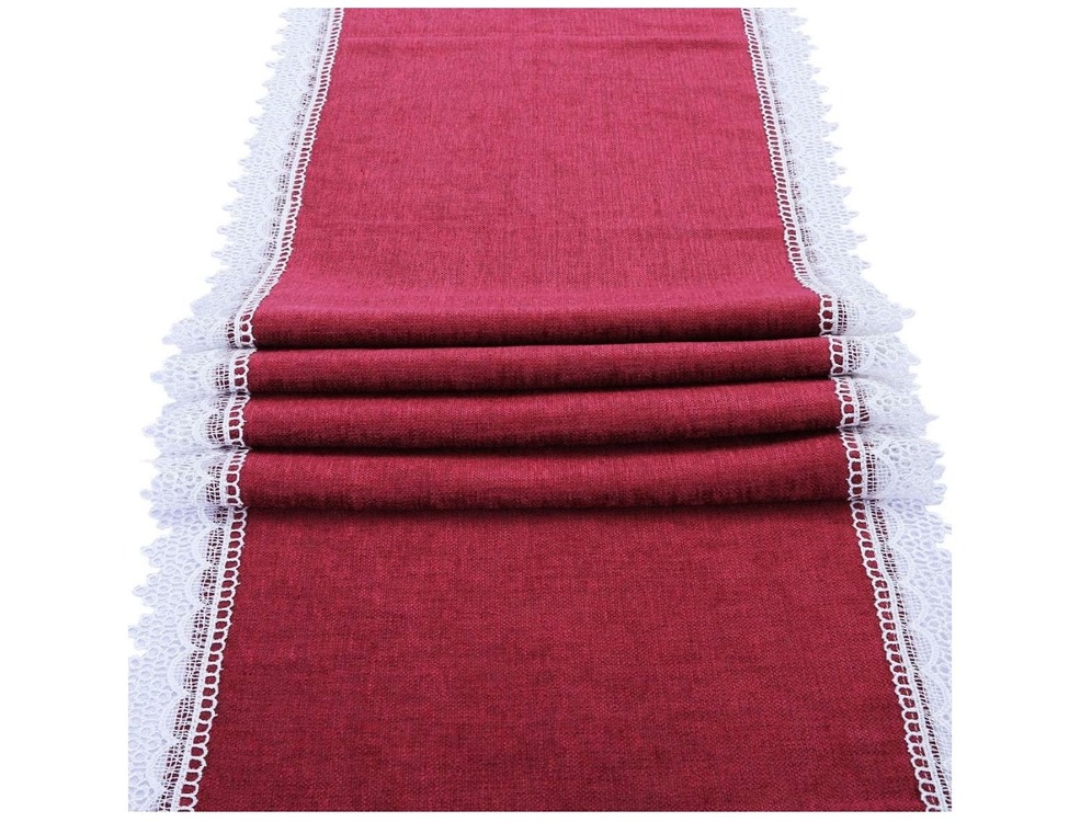 AQRS7V Runner Kırmızı Dantelli 166x57cm El Yapım Dantel Masa Örtü 1 Adet