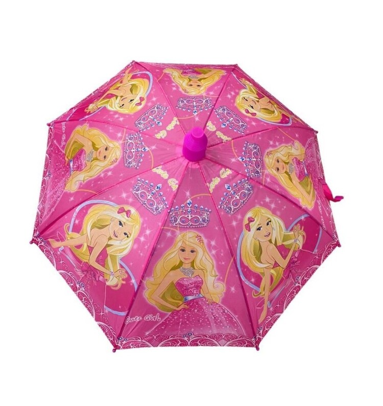709616 Bardaklı Korumalı Kız Çocuk Pembe Baskılı Şemsiye Moda Aksesuar 1 Adet