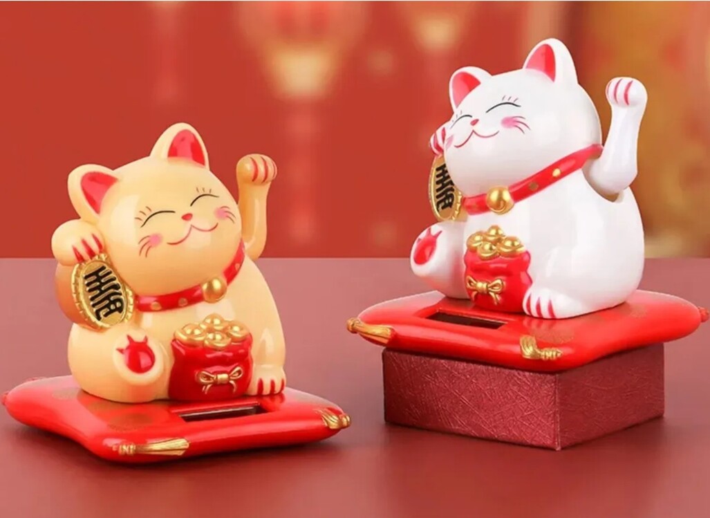 A0556205 Japon Şans Kedi Güneş Enerjili El Sallayan Bereket Para Kazanç 1 Adet Beyaz