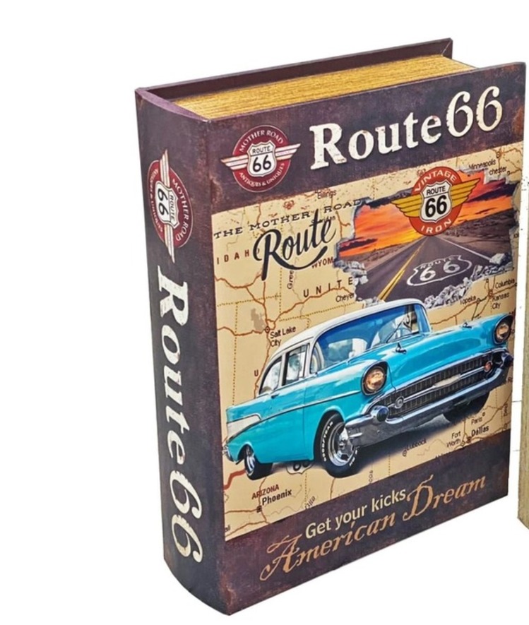 BUGP-2985 Giftpoint Ahşap Kutu U.S. Route 66 Büyük Ofis Hobi Hediyelik Dekoratif Kitap 1 Adet