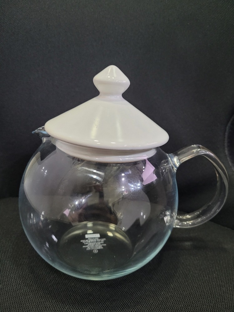 BEYBODUM Cam Servis Demliği Cam Renkli Beyaz Seramik Kapaklı Hot Fluids 1 Adet