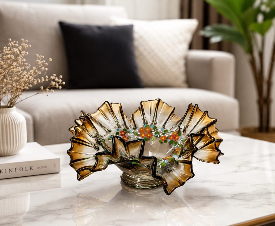 1722ALUKSMAR Vintage Lokumluk Şekerlik Sunum Tabak Marul Cam Tealight Mumluk 1 Adet