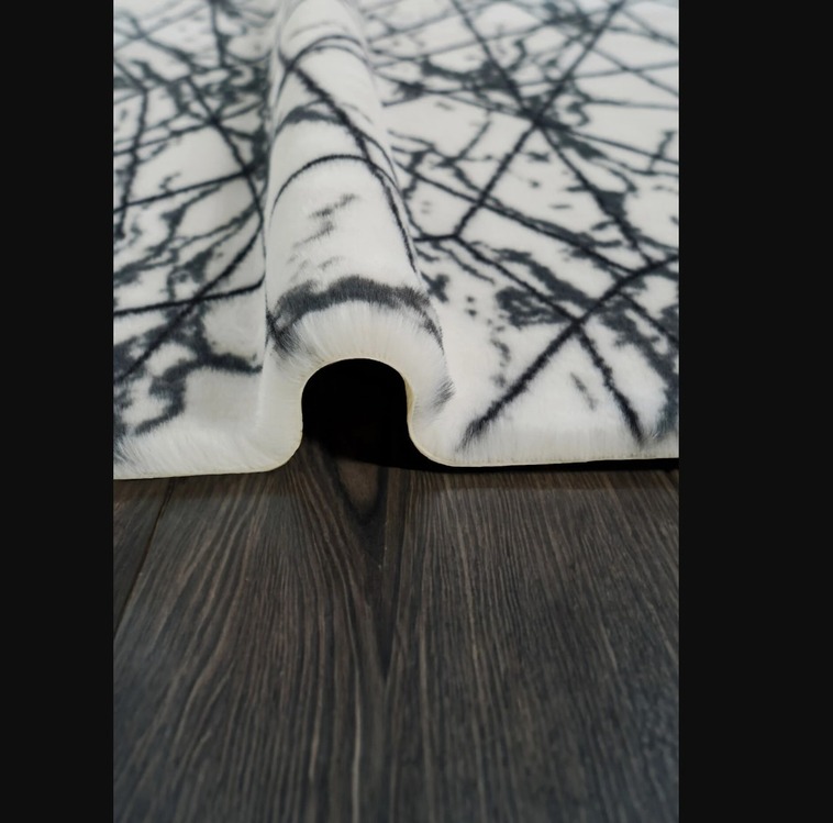 MRBL Prizma Home Marble Halı Beyaz 75x110cm Yıkanabilir Kaymaz Taban 1 Adet