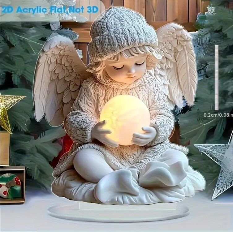 EJ1873959 A 2D Düz, 2D Bohem Angel Heykeli Işıklı Küre ile Akrilik Ofis Masa