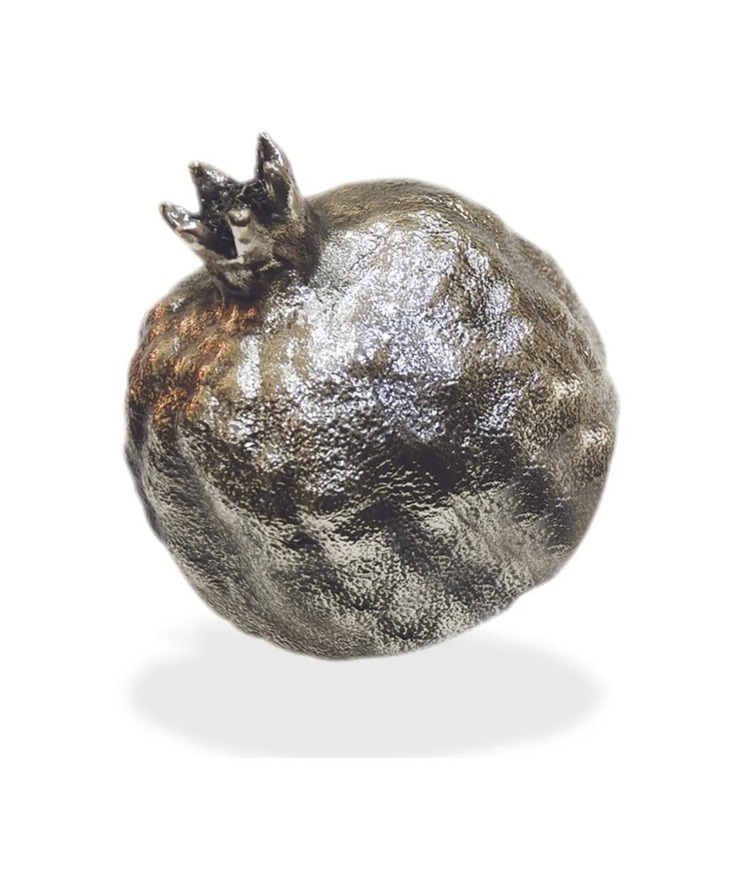 C111993 8x8cm Gümüş Renk Cam Poliresin Nar Biblo Vazo Çiçeklik Taçlı Küçük 1 Adet
