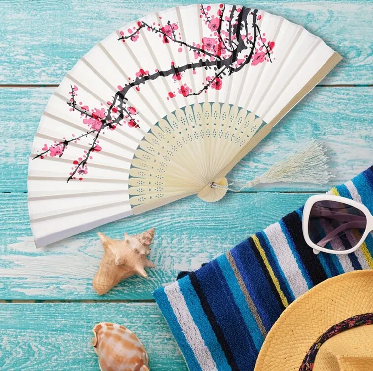 PC1457388 1 adet Vintage Bambu Katlanır Fan ile Kiraz Çiçeği Tasarımı - Düğünler
