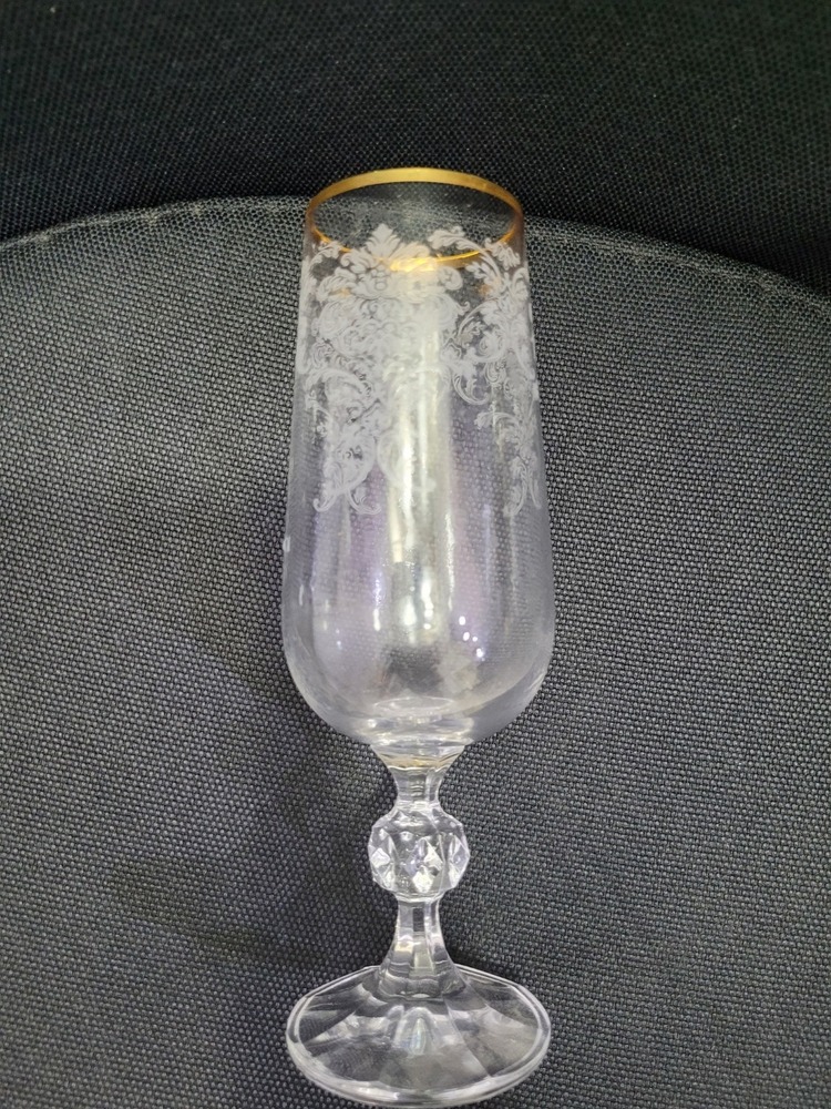 MSBA054 Bohemia Kristal Cam Şampanya Kadeh Desenli Gold Yaldız 17cm 1 Adet