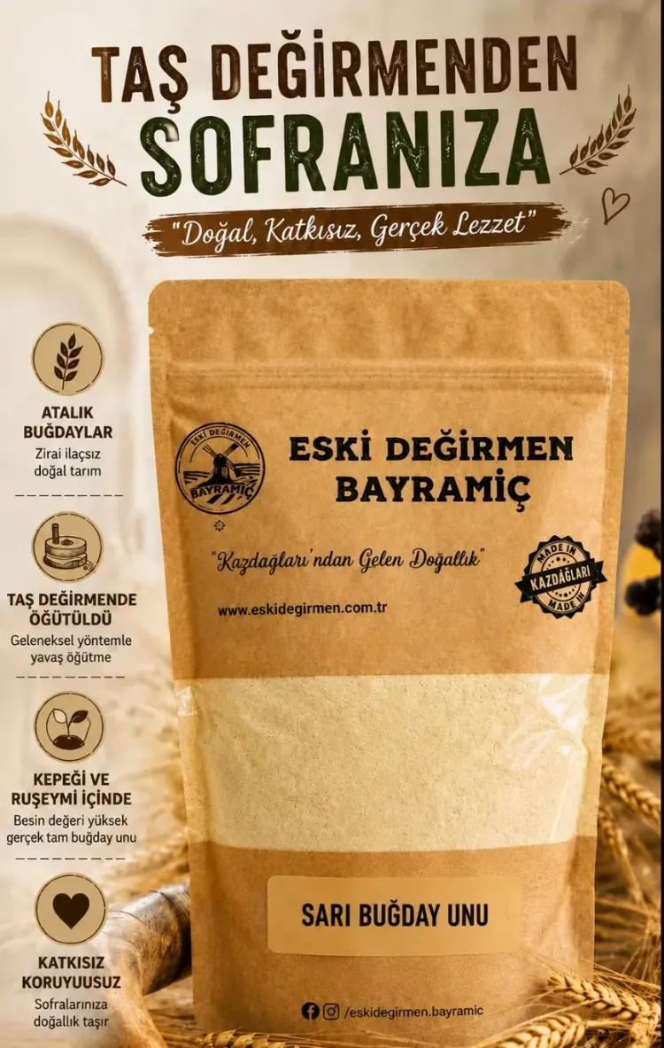 ESKİ DEĞİRMEN BAYRAMİÇ SARI BUĞDAY UNU 1KG